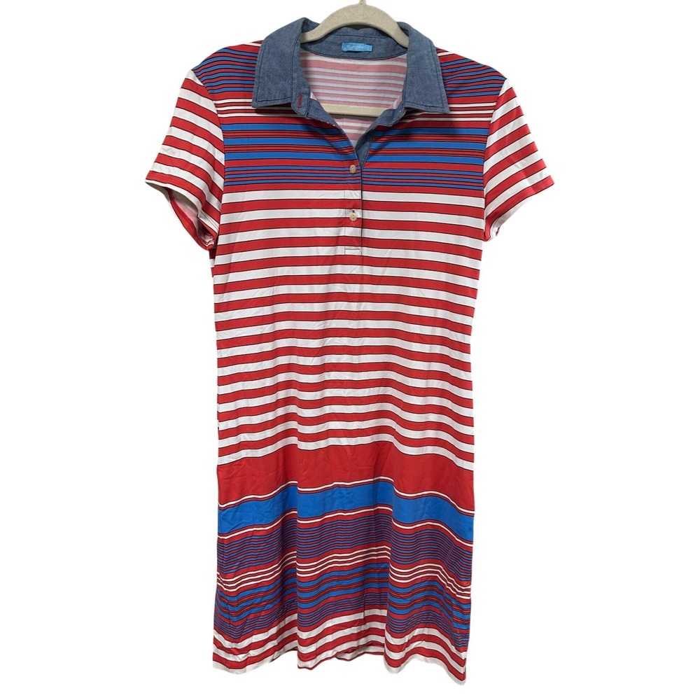 J. McLaughlin Womens Large Striped Knit Dress Blue Chambray Collar Nautical